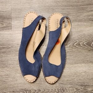 Blue suede leather Fabiolas sling back wedges sz 9.5